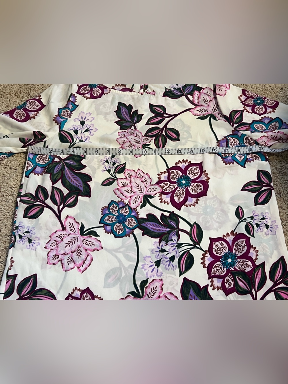 Floral Boatneck Blouse in White with Pink & purple Flowers - Picture 2 of 5